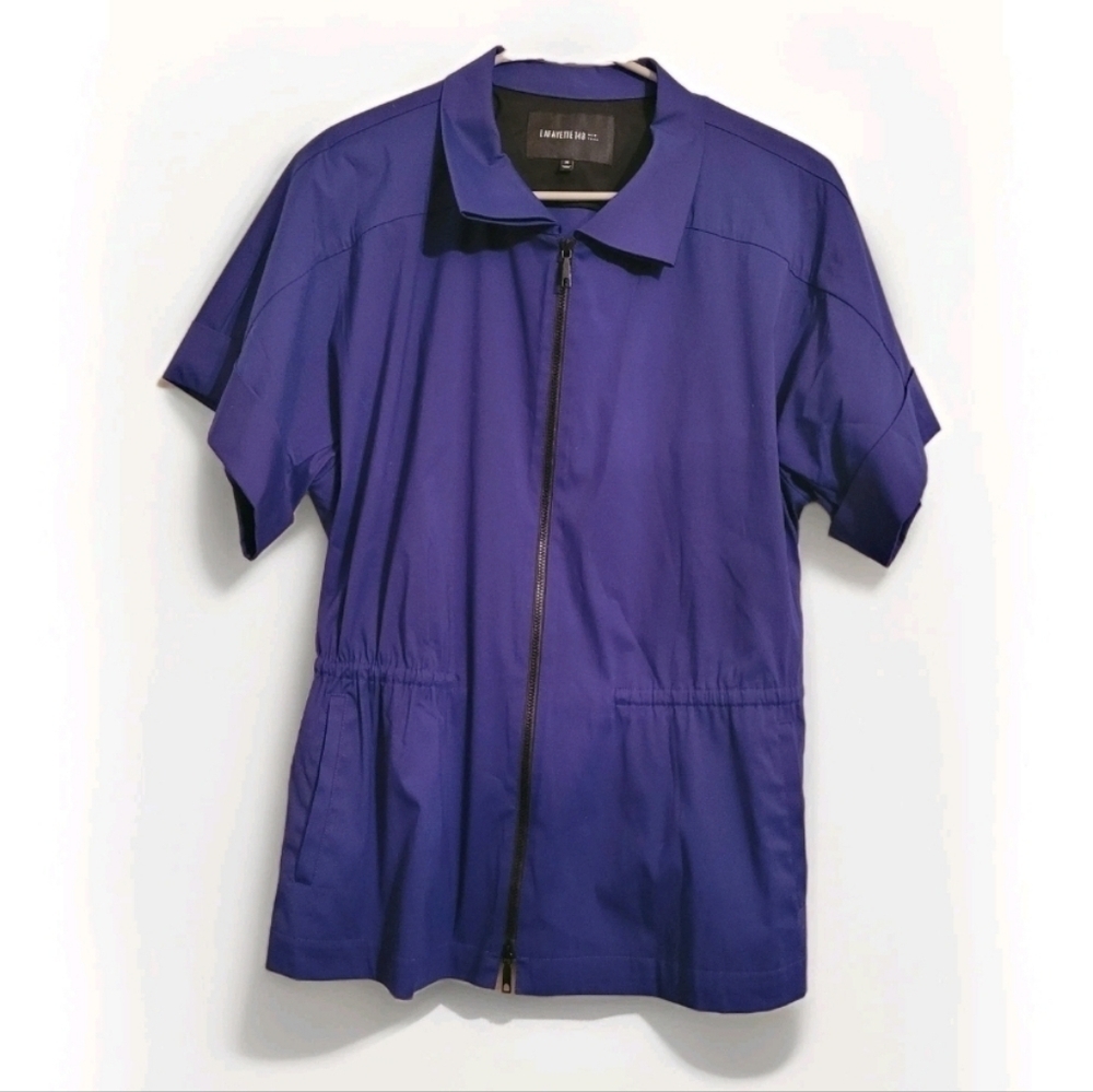 Lafayette 148 NY Short Sleeve Jacket Full Zip Royal Blue Cotton Womens Size M
